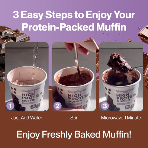 25g 16g-18g 2.32-2.75oz 12-Pack Bootylicious | Protein Muffin | Chocolate Lovers | Low Carb, Fiber, Low Glycimic Index