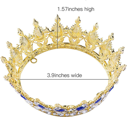 Rhinestone Cake Topper Crown - Fancy Party Cake Decoration for Princess and Prince (Gold-Blue)