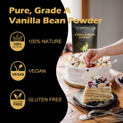 ORGFUN Vanilla Bean Powder 3.53 Oz, Pure Natural Ground Madagascar Vanilla Powder for Baking, Desserts, Coffee