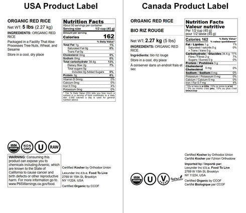5 Food to Live Organic Red Rice, Pounds Non-GMO, Whole Grain Variety, Non-Sticky, Vegan, Kosher. Source of Protein.