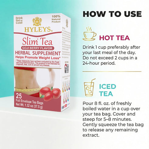 25 (1 Pack) HYLEYS Slim Tea Goji Berry Flavor - Weight Loss Herbal Supplement Cleanse and Detox - Tea Bags