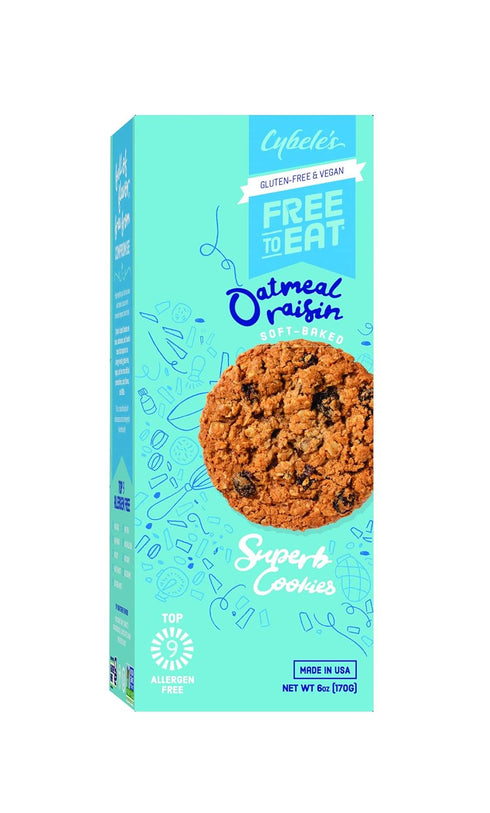 Cybele’s Free To Eat Gluten-Free & Vegan Cookies - 12 Cookies Per 6 oz Box, Oatmeal Raisin, Plant-Based