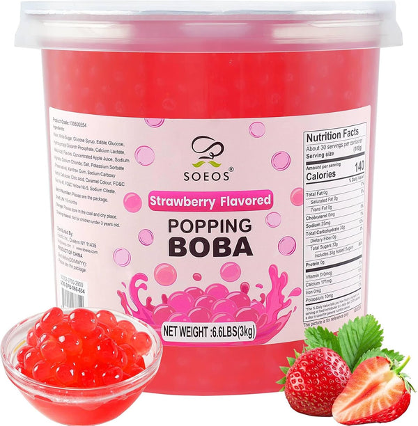 Soeos Strawberry Popping Boba Pearls 6.6 Pounds, Bursting Boba Pearls for Bubble