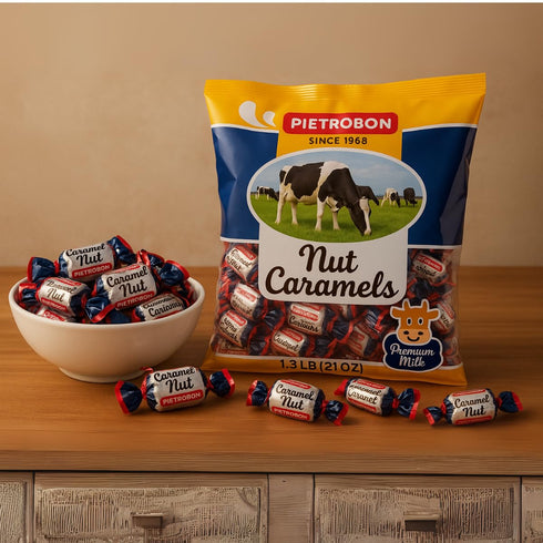 21oz 1.3lb Cashew Nut Caramel Candy Premium Milk Caramel with Nuts, Individually Wrapped Gourmet, Snacks, Retro Sweets