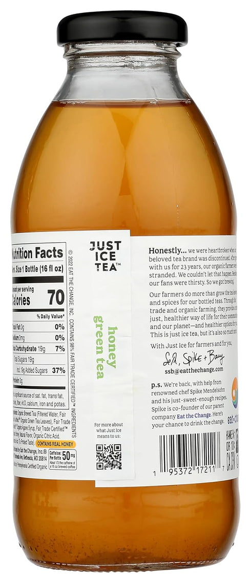 Eat The Change 16 (Pack 12) Just Ice Tea Organic Honey Green Tea, Kosher, Fluid Ounces
