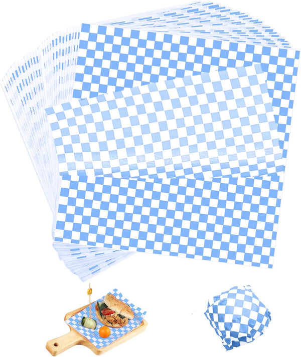 SUCCEFORT 120 Pieces Wax Paper Sheets 12x12 Inch, Food Basket Liners Checkered Wax