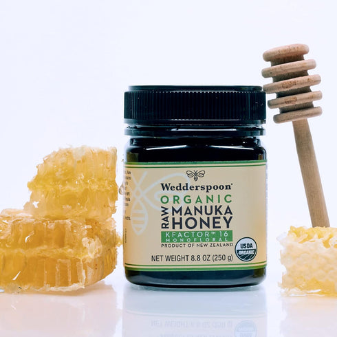 Wedderspoon Raw Organic Manuka Honey KFactor 16+, 8.8 Oz, Unpasteurized New Zealand Honey, Non-GMO Superfood