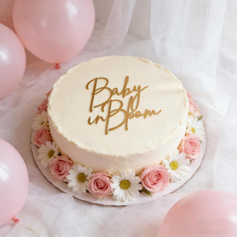 Wkeldr Baby in Bloom Gold Cake Topper,Acrylic Baby shower Cake Side Decorations, Gender Reveal Pregnancy