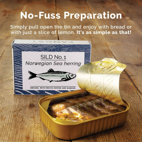3 100g Fangst Smoked Herring | Canned Nordic Herring with White Pepper and Ramson | x Can