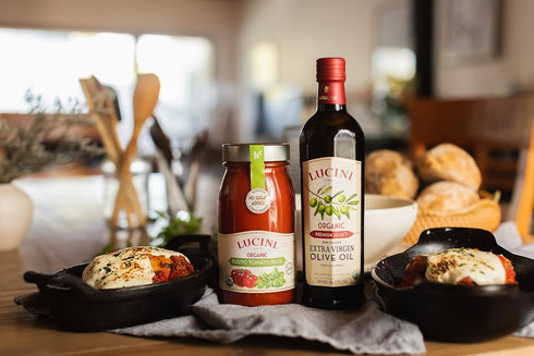Lucini Italia Organic Rustic Tomato Basil Sauce 25oz - Classic Italian Sauce in Glass Jar, No Sugar Added