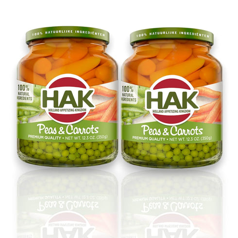 Hak Green Peas with Carrots in Glass Jar by (Netherlands) 12.3oz each -2Pack