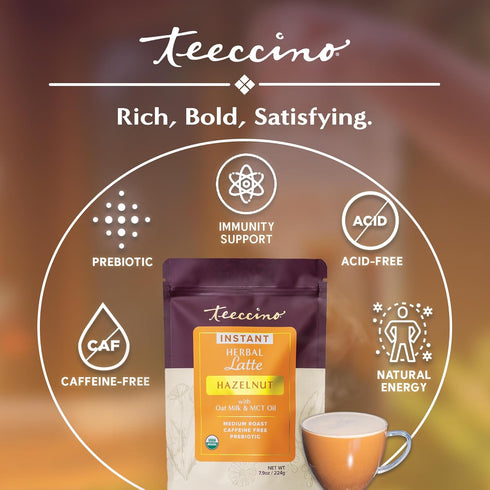 14 7.9 Teeccino Organic Instant Hazelnut Herbal Latte Servings Creamy Oat & Coconut Latte Plus MCT Oil with Buttery
