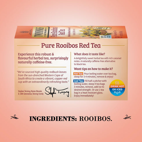 20 Count (Pack 2) Twinings Pure Rooibos Red Tea - A Naturally Sweet and Tangy Red Tea, Caffeine-Free Herbal Tea Bags