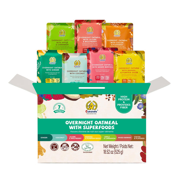 SUNGIVEN High Protein Overnight Oats Variety Pack - 7 Flavors Low Sugar High