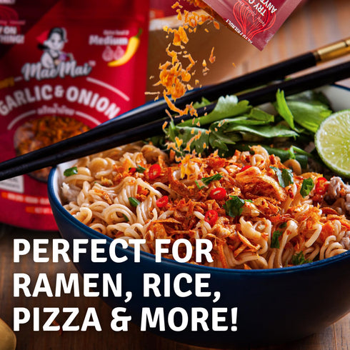 9.51oz (3-PACK) MaeMai Chili Crisp (MEDIUM HOT Spice) - Spicy Umami Onion & Garlic Flakes - All-Purpose Seasoning