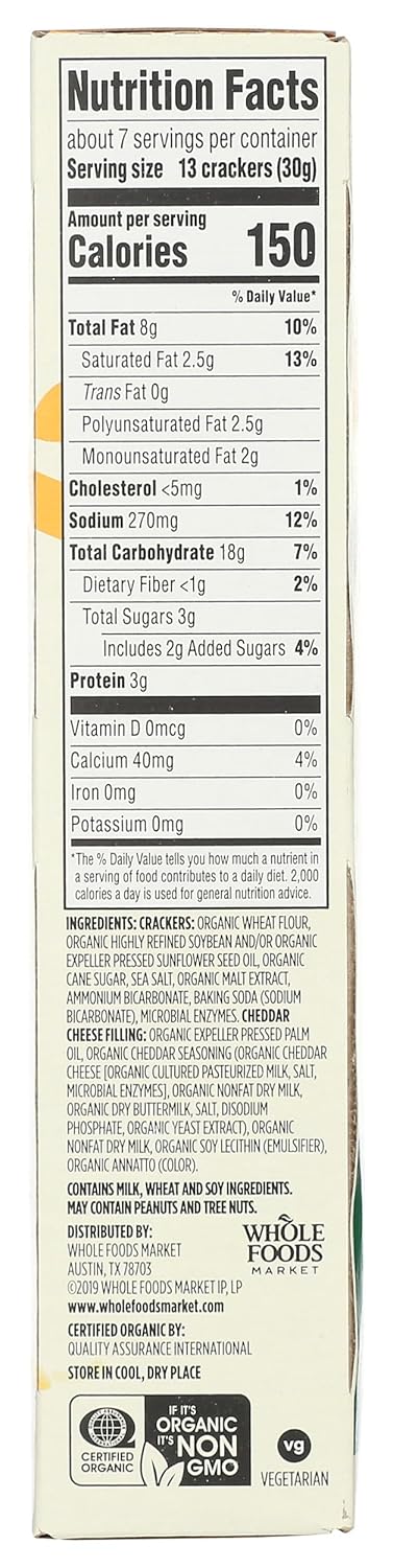 365 7.5 by Whole Foods Market, Organic Mini Cheese Sandwich Crackers, Ounce