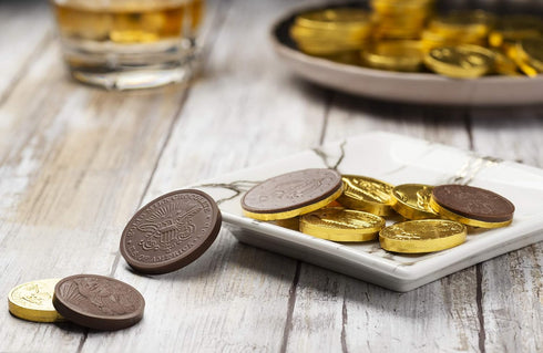8 oz 60 Madelaine Gold Chocolate Coins - Individually Wrapped Easter Candy Basket Fillers - Assorted Sizes About Pieces