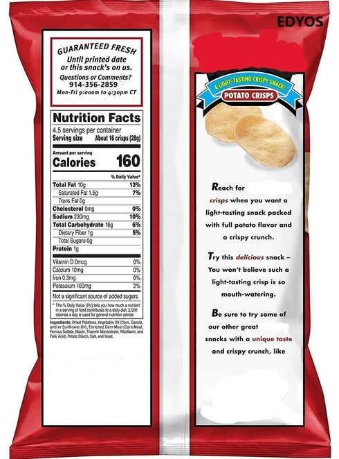 EDYOS 4.25 Oz. (Pack 2) Regular Potato Crisps, Bags