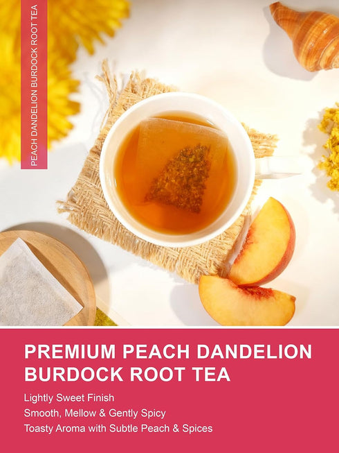 100 Count TeeLux Peach Dandelion Burdock Root Tea Bags, Sweet Cinnamon with Zesty Ginger & Toasty Roasted Dandelion