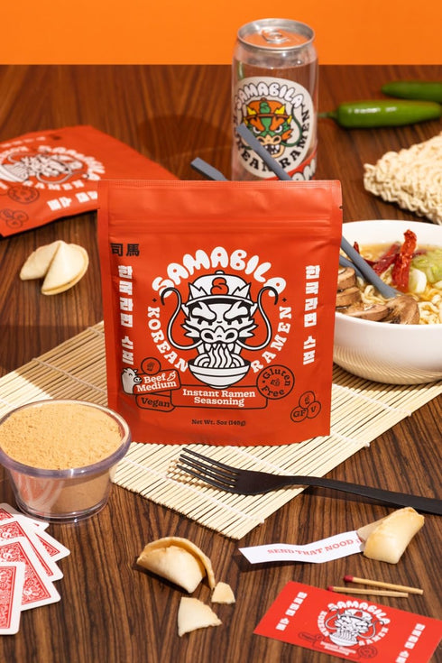 Beef Instant Ramen Seasoning Powder by SAMABILA - Gluten Free, Vegan, Medium Spicy - 5 oz