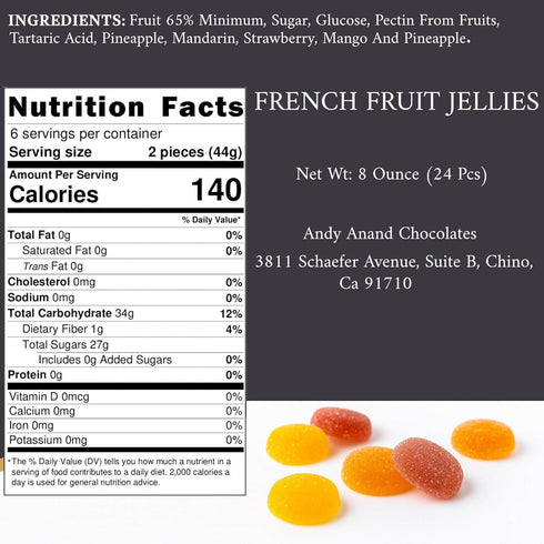 (24 8 Oz) ANDY ANAND CHOCOLATIER Fruit Gems Box - Gluten Free, Flown Fresh from France Mixed Fruit Jelly, Assorted