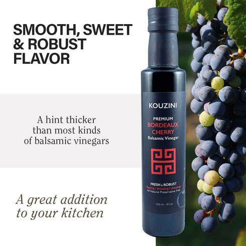 250ml Kouzini Ultra Premium Bordeaux Cherry Balsamic Vinegar, Aged Balsamic Vinegars from Modena, Italy, Premium