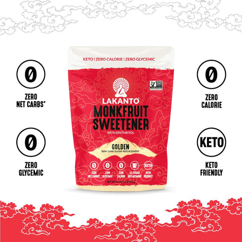 1.76 lb, 3 Lakanto Golden Monk Fruit Sweetener With Erythritol, Raw Cane Sugar Substitute, Monk Fruit Extract, Raw