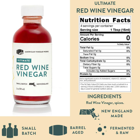 Pack 2oz 5 Pack American Vinegar Works - Essentials Plus Vinegar Sampler - Includes Apple Cider, Red Wine, Champagne