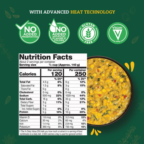 100% 2-285g Pack 6 MTR Curry Delight - Authentic Indian Ready-to-Eat Spinach & Lentil Curry - Gluten-Free, No Added