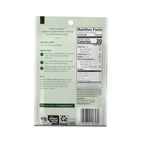 Simply Organic Mild Taco Seasoning Mix, 1 Ounce (3 Pack)