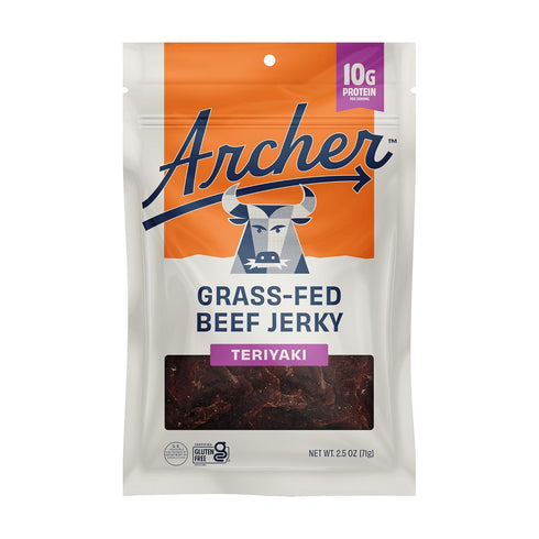 Archer Jerky Grass Fed Beef Jerky - Beef Protein Snack Pack, Teriyaki