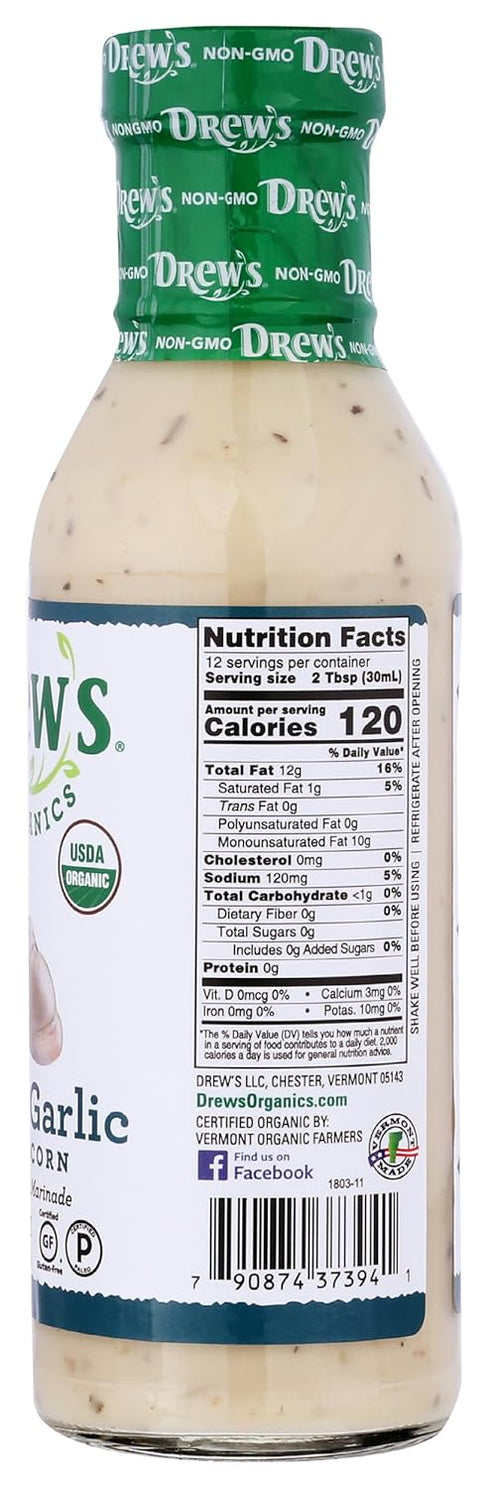 Drew's All Natural 10 12-Ounce Drew's All-Natural Salad Dressing and Minute Marinade, Roasted Garlic & Peppercorn