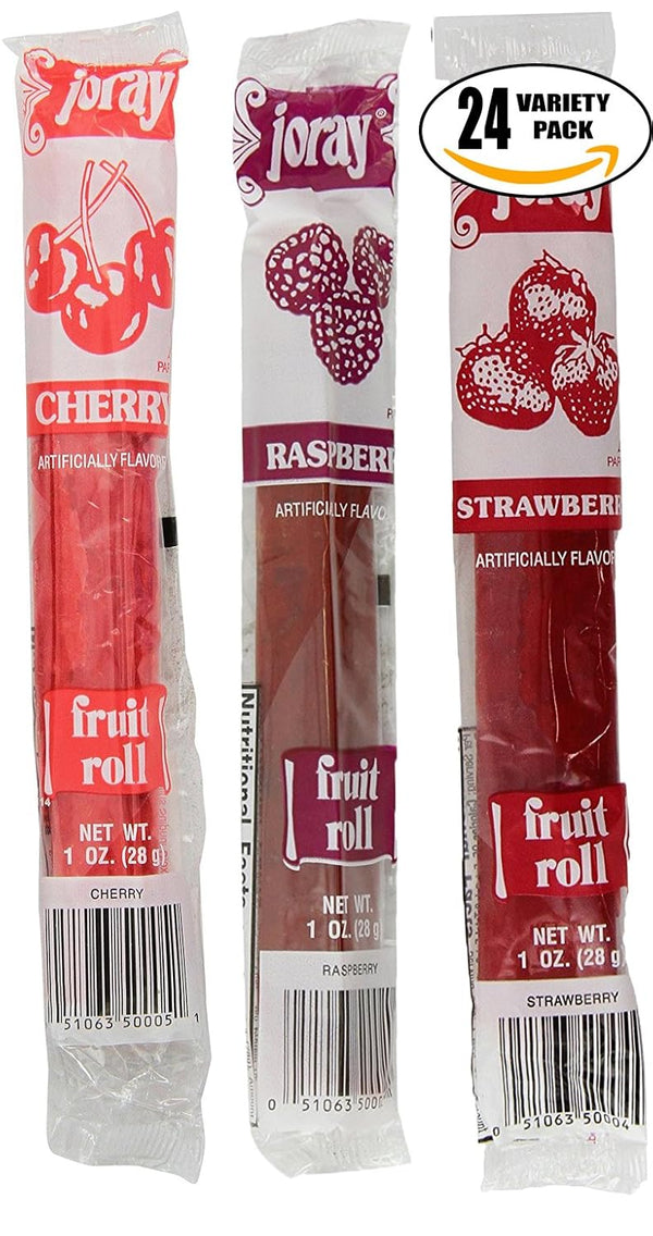 Joray Fruit Roll Variety Pack! Cherry, Strawberry Raspberry, .75 Oz Fruit Leather (Total