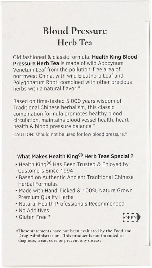 Health King Blood Pressure Herb Tea, 20 Count Box, Teabags