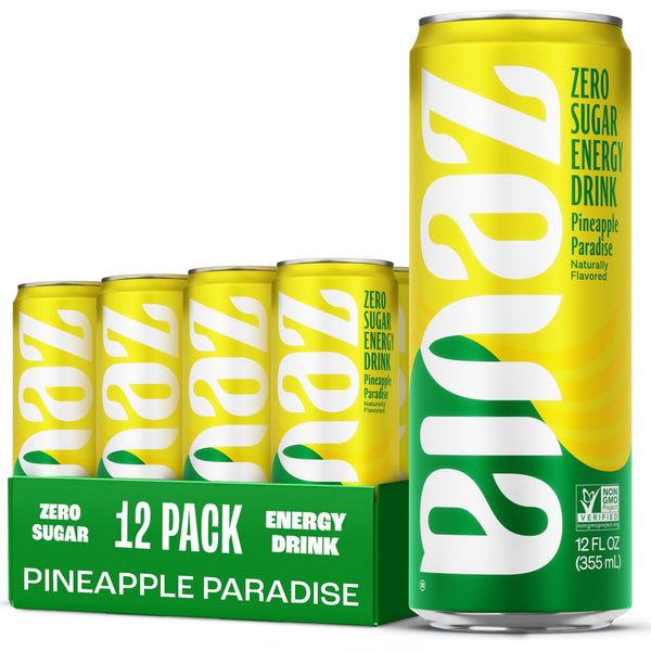 Zevia Zero Sugar Energy Drink, Pineapple Paradise, 12 oz Cans (12-Pack) Naturally