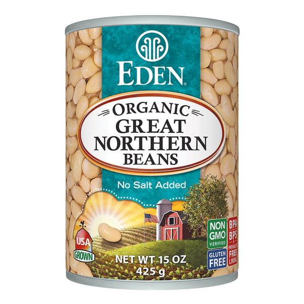 Eden Organic Great Northern Beans, 15 oz Can, No Salt, Non-GMO, Gluten