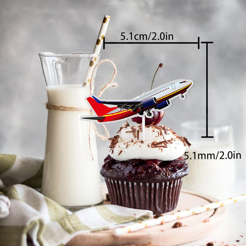 LETLIMIT 18pcs Red Whiter Glitter Airplane Dessert Cupcake Topper Aviation Fighter Theme Decorations Baby Shower