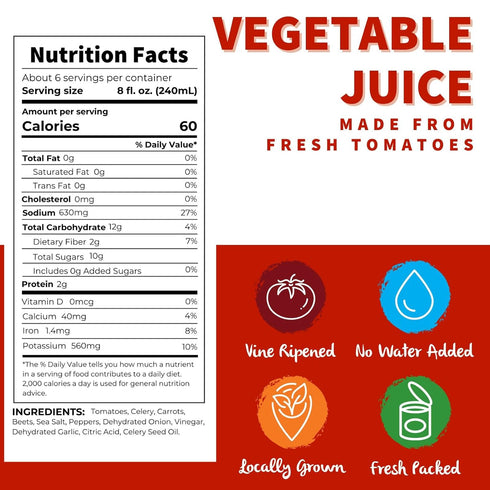 100% 46oz (6 pack) Dei Fratelli Vegetable Juice, Not from Concentrate