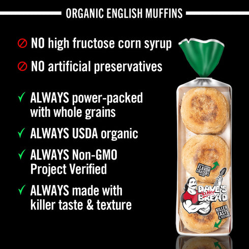 6 Count Dave's Killer Bread Rockin' Grains English Muffins, Organic Whole Grain English Muffins
