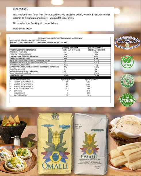 Omalli 100% Nixtamalized Cornflour (Yellow Tortillas) Pure, Natural & Versatile Masa Flour; Natural, No Preservatives: