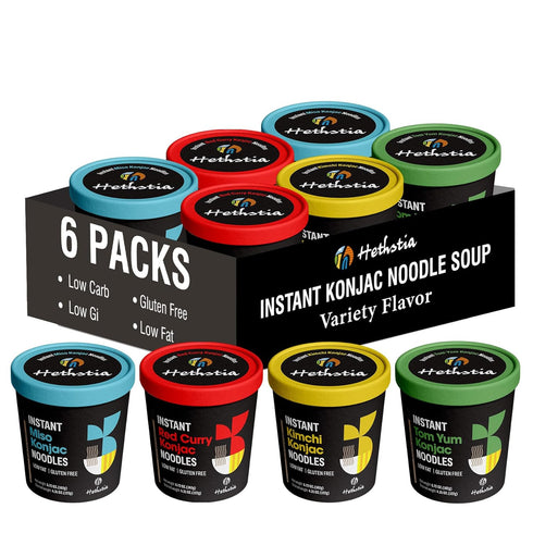 Hethstia Konjac Noodle Soup, 6-Pack Instant Shirataki Noodle Variety Pack (Spicy Red