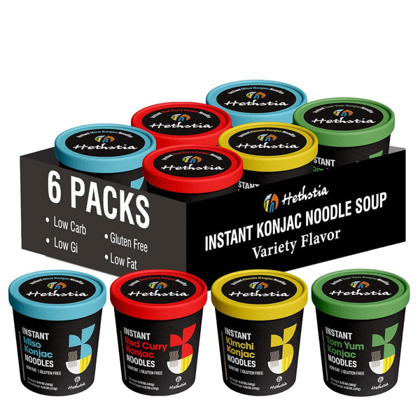Hethstia Konjac Noodle Soup, 6-Pack Instant Shirataki Noodle Variety Pack (Spicy Red
