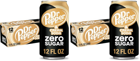 Dr Pepper and Cream Soda Zero Sugar Soda, 12 fl. oz. Cans,