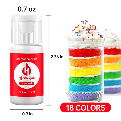 Set 18 0.7 oz Gel Food Coloring Vibrant Colors, Each, Concentrated Gel Based Food Dye for Baking, Icing, Cake