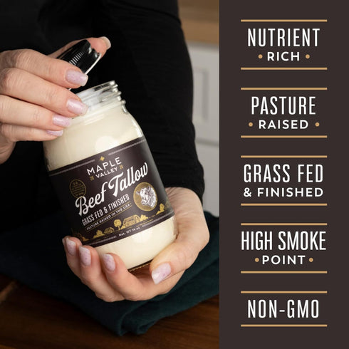 The Maple Valley 100% 14.2 oz Beef Tallow For Cooking | Pasture Raised Grass Fed Beef Tallow | Carnivore, Keto & Paleo
