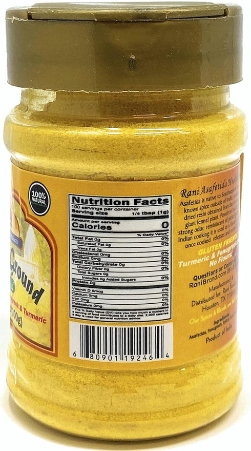 3.5oz (100g), Rani Asafetida (Hing) Ground Health Blend w/Fenugreek and Turmeric PET Jar ~ Gluten Friendly | Salt Free