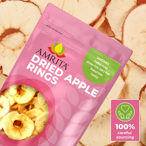 16 oz Packed Amrita Dried Apple Rings | No Sugar Added, Vegan, non-GMO, Gluten, Peanut, Soy and Dairy Free| Fresh