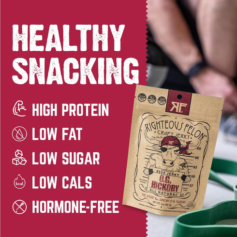 2 Pack 3 Righteous Felon Beef Jerky - OG Hickory Flavor - All-Natural Jerky - Locally Sourced & Dried Beef Jerky