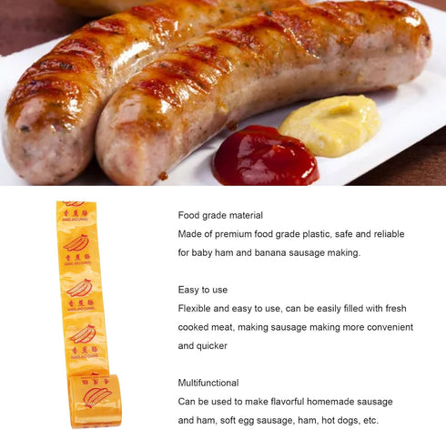 Plastic Inedible Sausage Casings, High Temperature Proof Casings for Homemade Sausages Ham, Hot Dog Ham, Breakfast