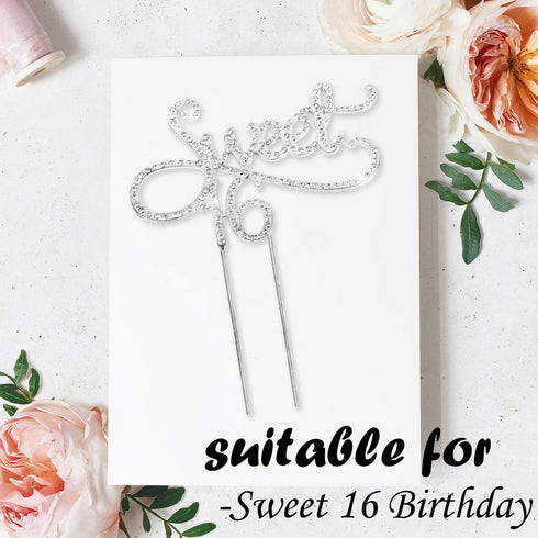 Sweet 16 Cake Topper - Crystal Rhinestone Party Decoration for 16th Birthday or Wedding Anniversary